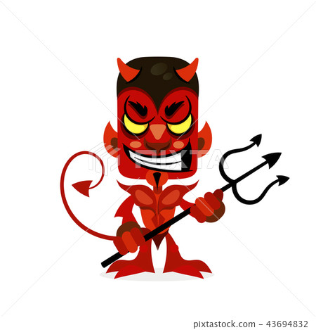The red devil smiles with a Trident in his hands. 43694832