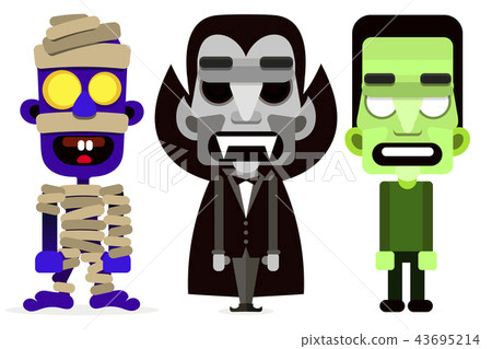 Dracula, the mummy and zombie set of monsters. 43695214