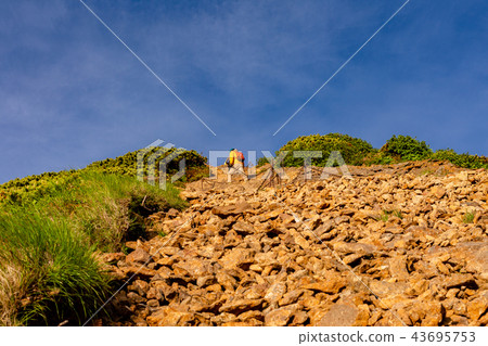 Mountain climber climbs the galley field from Akadake 43695753