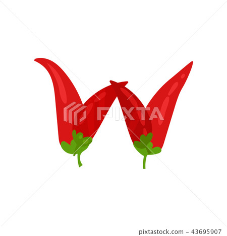W veggie vegetable English alphabet letter made from red hot chili pepper vector Illustration on a W veggie vegetable English alphabet letter made from red hot chili pepper vector Illustration on a 43695907