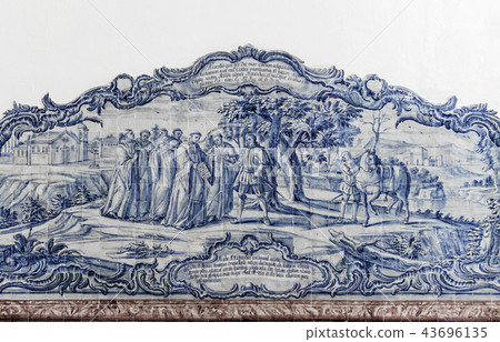 ALCOBACA, PORTUGAL - Azulejos depicting a religious scene in the Mosteiro de Santa Maria de Alcobaca 43696135