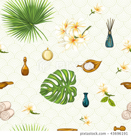 Seamless pattern with a set of different items, needs for SPA or Thai massage Seamless pattern with a set of different items, needs for SPA or Thai massage 43696191