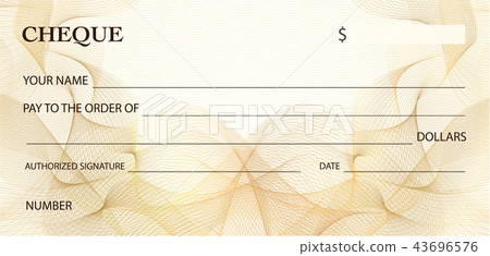 Check (cheque), Chequebook template. Gold lines pa 43696576