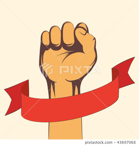 Fist hand male with blank red ribbon 43697068