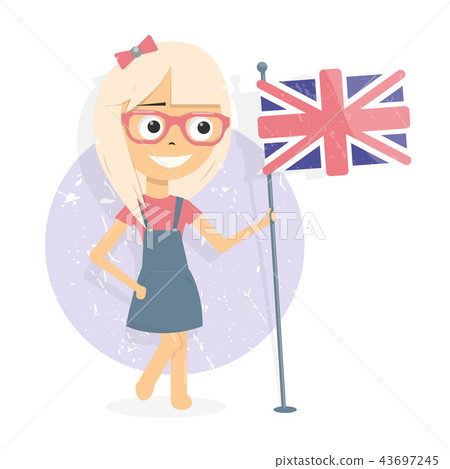 Study English language. Girl holding a flag. Study English language. Girl holding a flag. 43697245
