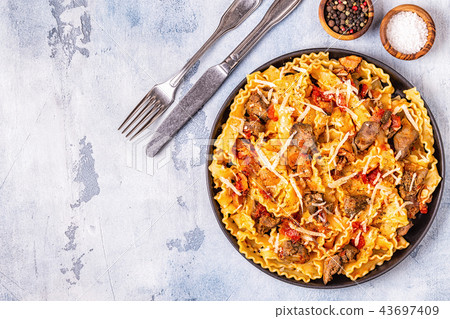Pasta with chicken liver sauce. Pasta with chicken liver sauce. 43697409
