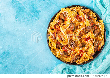 Pasta with chicken liver sauce. Pasta with chicken liver sauce. 43697413
