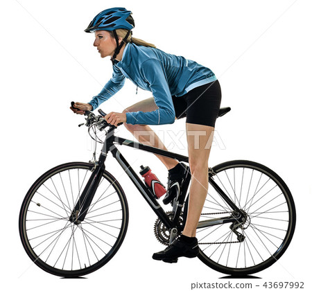 cyclist cycling riding bicycle woman isolated white background 43697992
