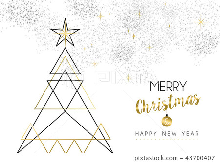 Christmas and New Year abstract gold line tree 43700407