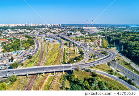 Aerial view of a road and railway interchange in Kiev, Ukraine 43700536
