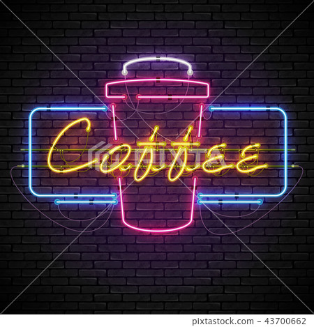 Shining and glowing neon coffee sign in frame. 43700662