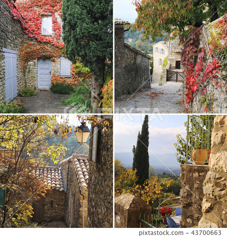 France. Charm of Provence, autumn village. Collage 43700663