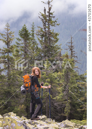 tourist girl at the Carpathians 43701670