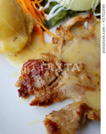 Meat steak (Beef or Pork steak) and mashed potato 43702899