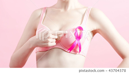 woman show pink ribbon woman show pink ribbon 43704378