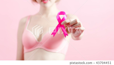 woman show pink ribbon woman show pink ribbon 43704451