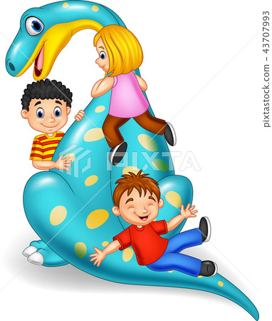 Cartoon little kid playing on the dinosaur 43707993