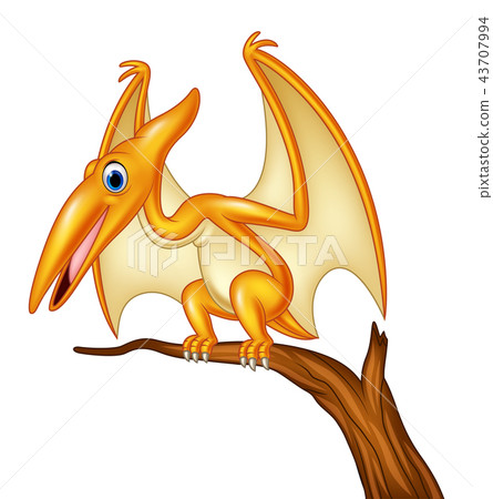 Cartoon pterodactyl on a branch 43707994