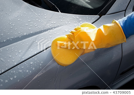 Cropped image of woman cleaning her car 43709005