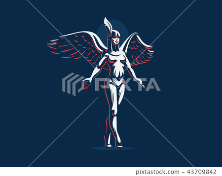 An angel girl with arms spread and wings. An angel girl with arms spread and wings. 43709842