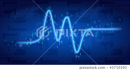 Neon wave graph against binary code background 43710393