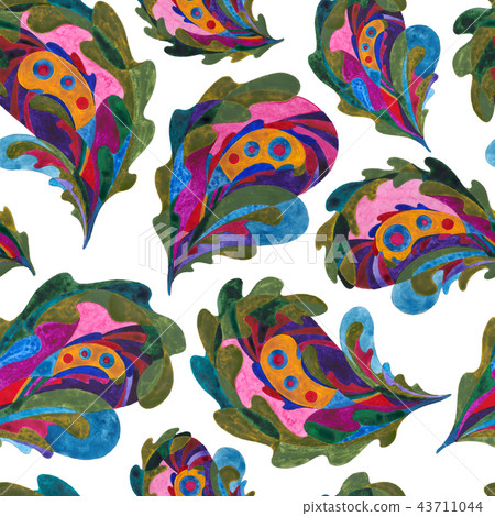 Watercolor paisley hand painted seamless pattern. Abstract leaves background. Modern nature texture Watercolor paisley hand painted seamless pattern. Abstract leaves background. Modern nature texture 43711044