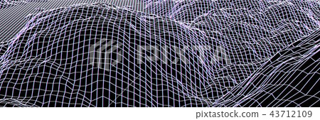 Digital landscape with mountains or hills made of line grid 43712109