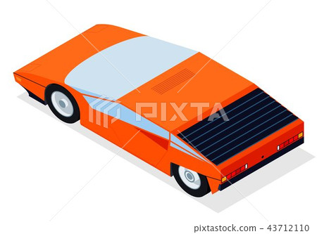 Car with isometric perspective for new retro wave sportcar 80s and arcade style posters Car with isometric perspective for new retro wave sportcar 80s and arcade style posters 43712110