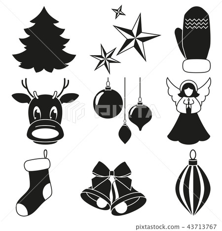 Black and white 9 xmas elements set. 43713767
