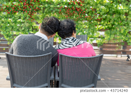 Son and mother talk to each other in a chair Son and mother talk to each other in a chair 43714240