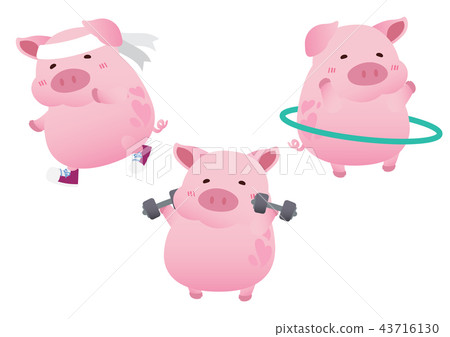 pink cute pig exercise diet character design pink cute pig exercise diet character design 43716130