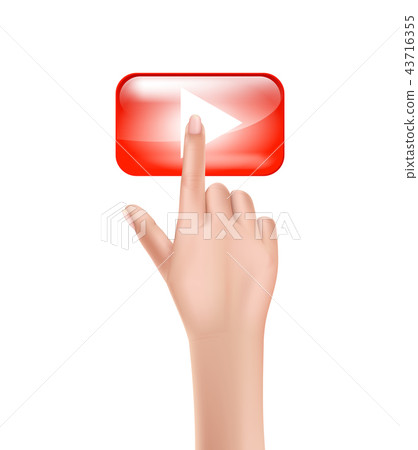 Human hand presses on red play button Human hand presses on red play button 43716355