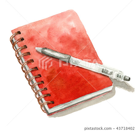 水彩畫的記事本和圓珠筆 43718402