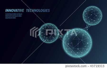 Low poly water molecule structure 3D render concept. Polygonal science research ecological 43719313