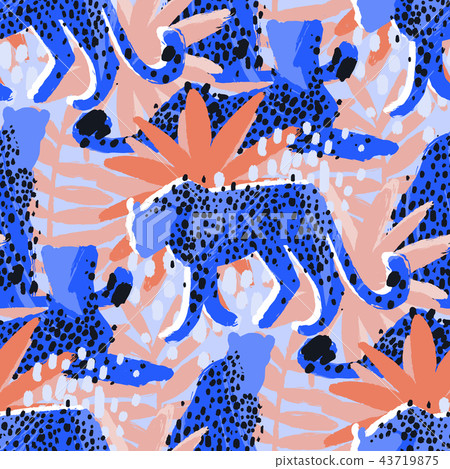 Vector pattern of cheetahs surrounded by exotic plants 43719875