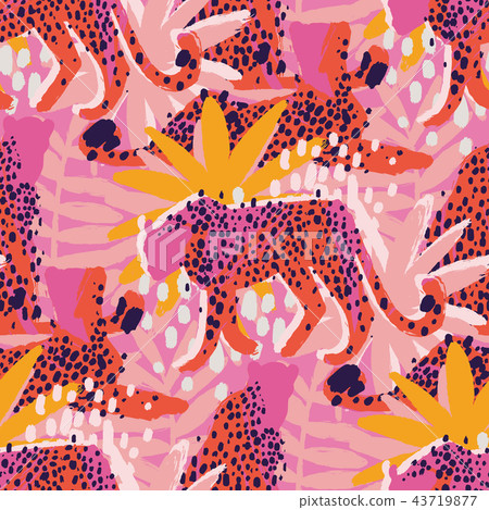 Vector pattern of cheetahs surrounded by exotic plants 43719877