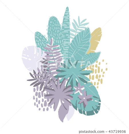 Graphic exotic plants drawn with rough brush 43719936