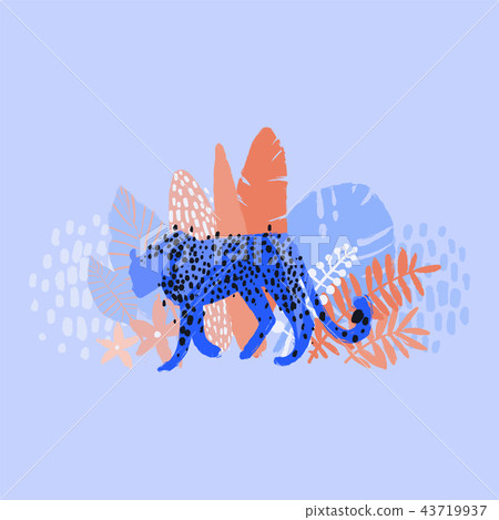 Vector graphic cheetah surrounded by exotic plants Vector graphic cheetah surrounded by exotic plants 43719937