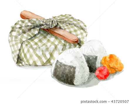 水彩包裹的午餐盒和飯糰 43720507