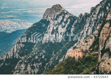 Montserrat, Catalonia, Spain. Top View Of Hillside Cave Santa Co Montserrat, Catalonia, Spain. Top View Of Hillside Cave Santa Co 43720843