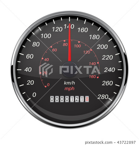 Speedometer. Kilometers and miles. Black car dashboard gauge 43722897
