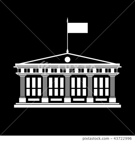 Silhouette School House with a Flag 43722996
