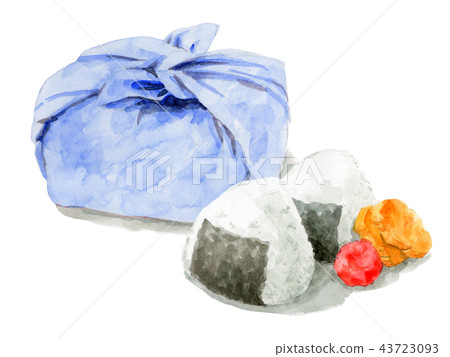 Watercolor wrapped lunch box and rice ball 43723093