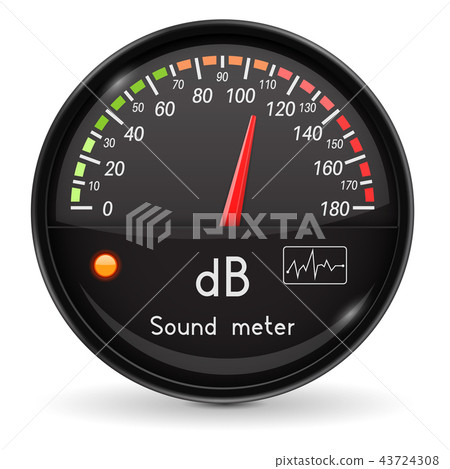 Volume unit meter. Sound audio equipment. Black glass gauge with chrome frame Volume unit meter. Sound audio equipment. Black glass gauge with chrome frame 43724308