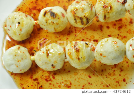 grilled pork ball stabbing in wooden stick grilled pork ball stabbing in wooden stick 43724612