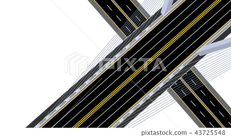 View from above. Suspended road bridge with highway and road. illustration View from above. Suspended road bridge with highway and road. illustration 43725548
