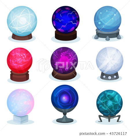 Flat vector set of magic balls. Colorful glass spheres. Object for prediction of the future Flat vector set of magic balls. Colorful glass spheres. Object for prediction of the future 43726117