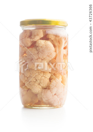 Pickled cauliflower in jar. 43726366
