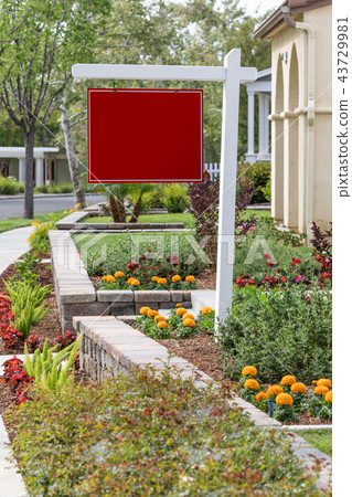 Blank Sale Real Estate Sign in Front of House Blank Sale Real Estate Sign in Front of House 43729981