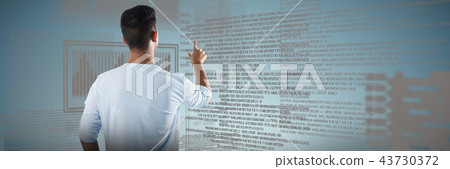 Composite image of man pretending to touch an invisible screen against white background 43730372